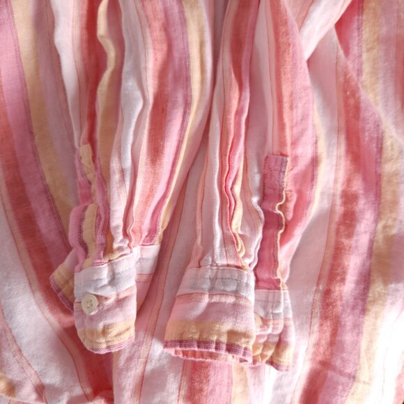 Gap Linen Tunic Womens Large Pink Striped V Neck Popover Coastal Beachwear - Picture 6 of 12
